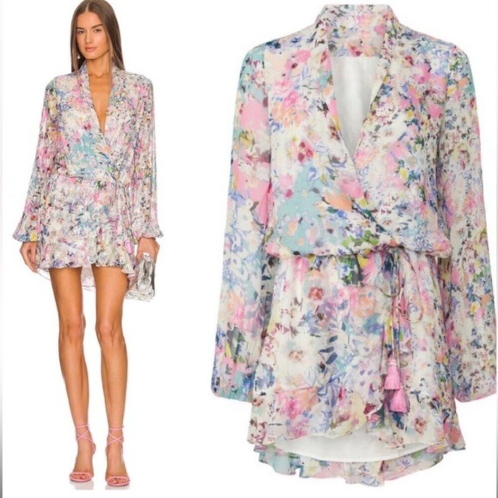 Rococo Sand Aster Long Sleeve Mini Dress Size Small Vacation Resort-wear Floral